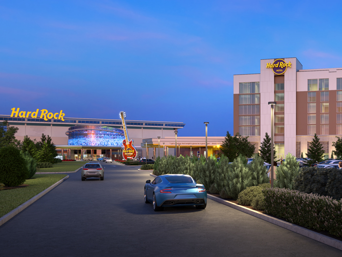 Rendering of exterior of Hard Rock Hotel & Casino Ottawa